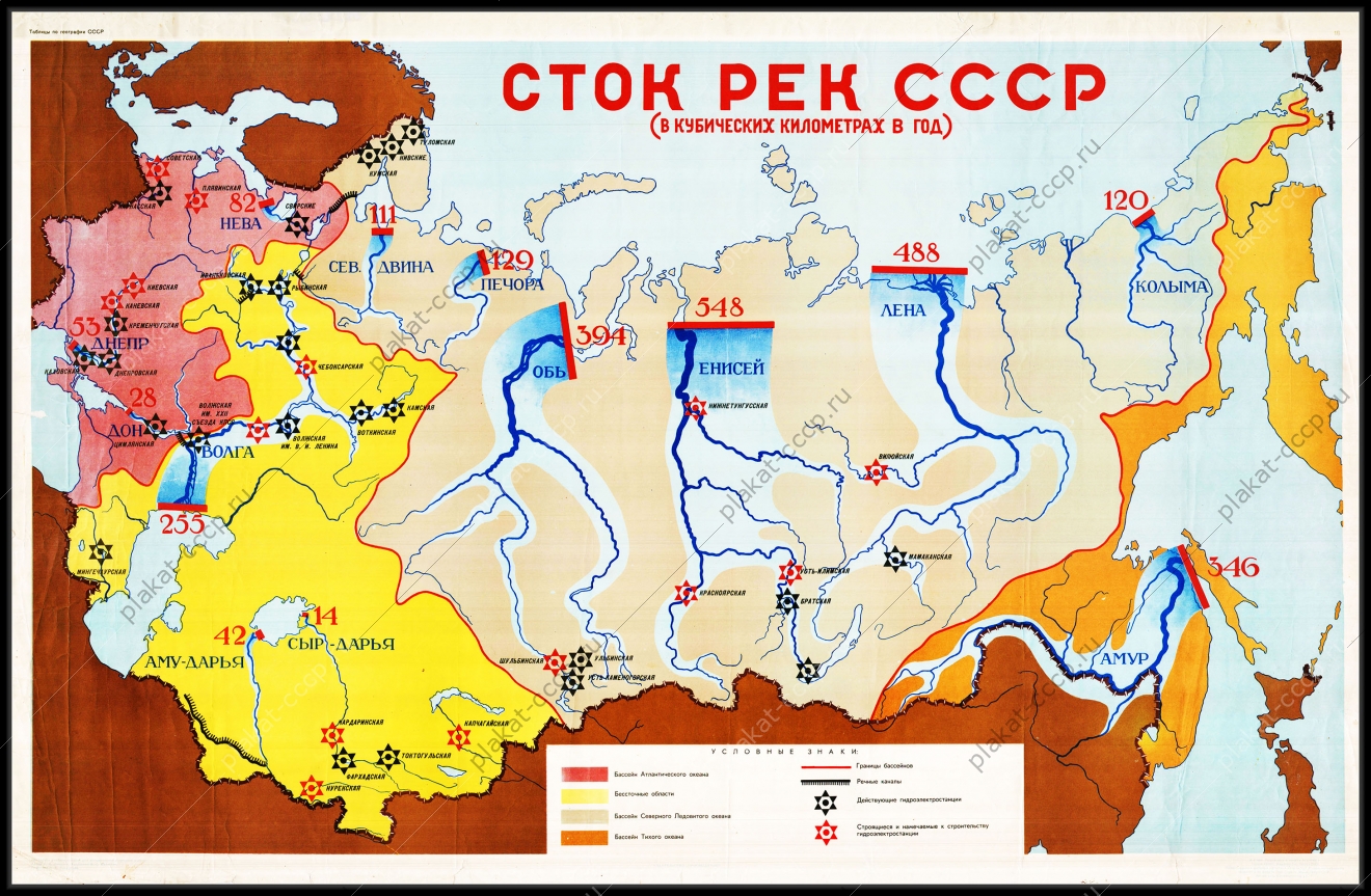 Оригинальный советский плакат сток северных рек СССР Енисей Объ Лена