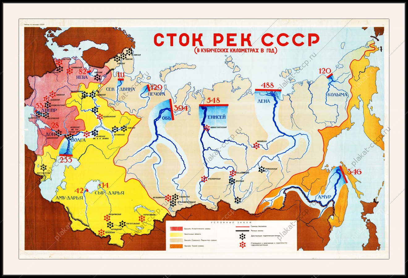 Оригинальный советский плакат сток северных рек СССР Енисей Объ Лена