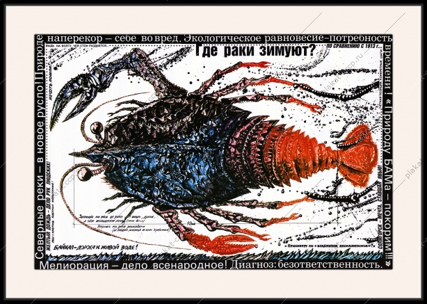 Оригинальный плакат СССР где раки зимуют лов раков Солигорск Байкал Северные реки природа БАМА экология охрана окружающей среды экологический советский плакат