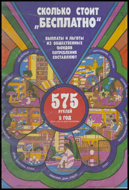 Оригинальный плакат СССР выплаты и льготы из общественных фондов потребления финансы
