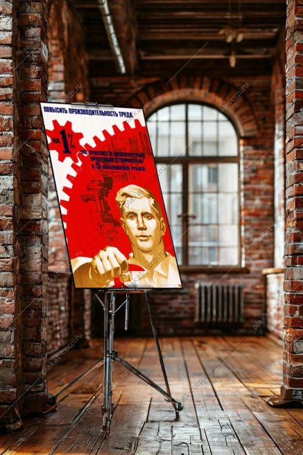Оригинальный советский плакат повысить производительность труда на 1 это произвести дополнительно продукции стоимости в 5 миллиардов рублей