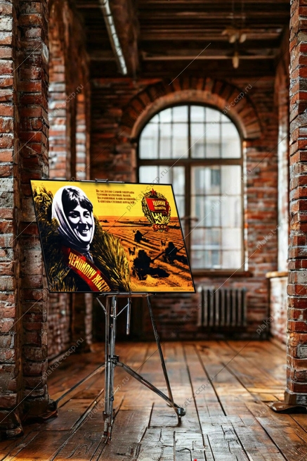 Оригинальный плакат СССР по заслугами славой увенчаны героини колхозных полей несравненные наши женщины капитаны степных кораблей