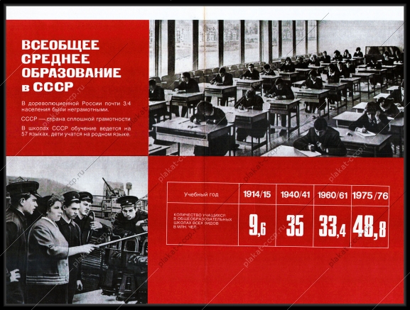 Оригинальный плакат СССР всеобщее среднее образование в СССР