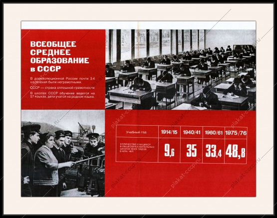 Оригинальный плакат СССР всеобщее среднее образование в СССР