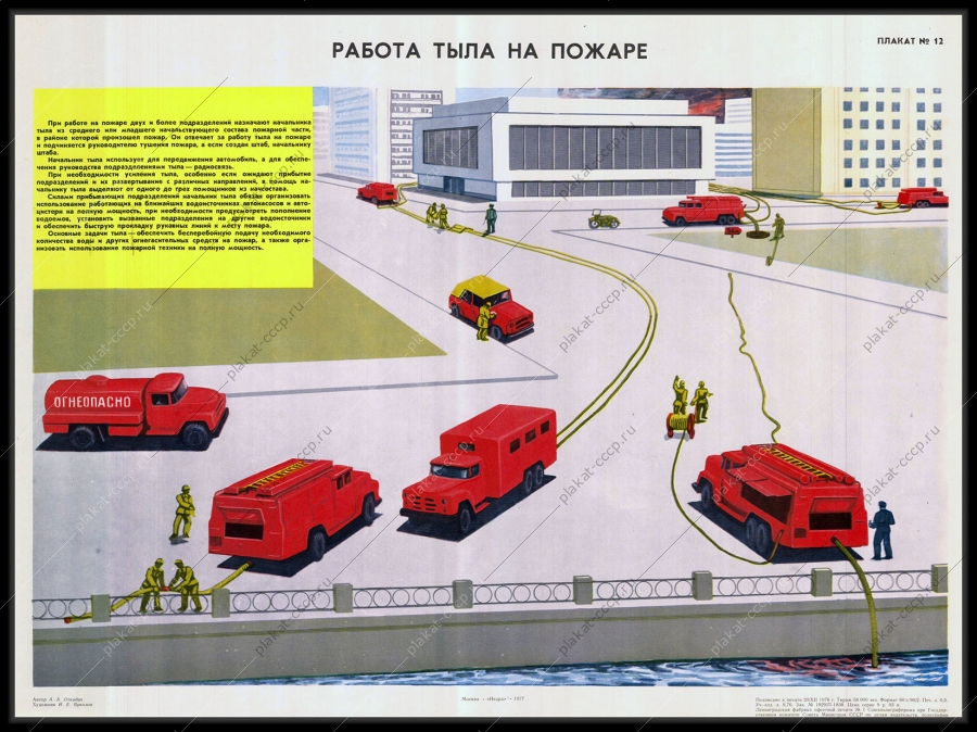 Оригинальный советский плакат работа тыла на пожаре