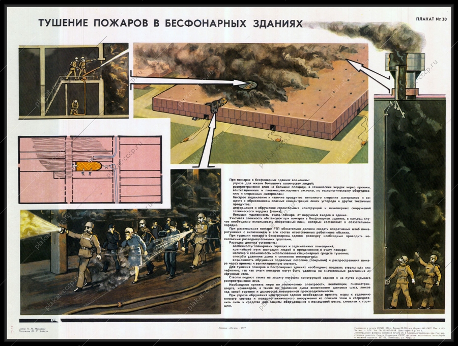 Оригинальный советский плакат тушение пожаров в бесфонарных зданиях