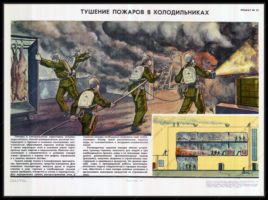 Оригинальный советский плакат тушение пожаров в холодильниках