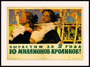Оригинальный советский плакат вырастим за два года 10 миллионов кроликов