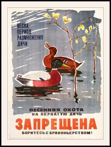 Оригинальный советский плакат весенняя охота на пернатую дичь запрещена боритесь с браконьерством