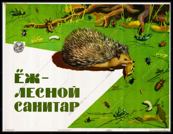 Оригинальный плакат СССР еж зеленый санитар
