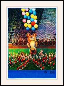 Оригинальный плакат СССР зарытие Олимпиады 1980 олимпийский мишка орг комитет олимпиады