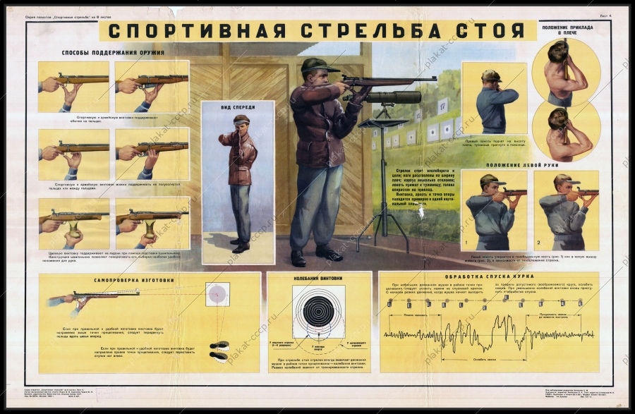 Оригинальный советский плакат спортивная стрельба стоя спорт спортивная стрельба