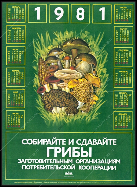 Оригинальный советский плакат собирайте и сдавайте грибы заготовительным организациям потребительской кооперации рекламный календарь