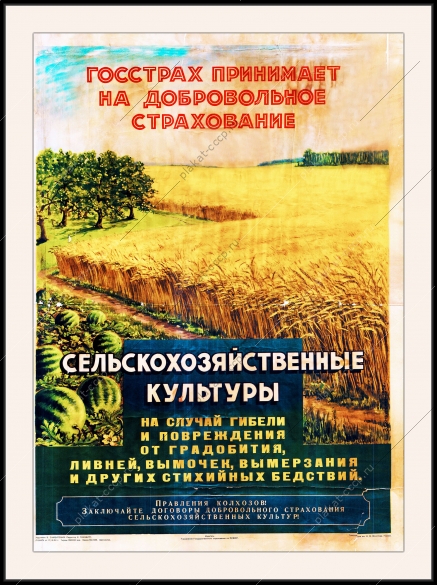 Оригинальный плакат СССР страхование сельскохозяйственные культуры