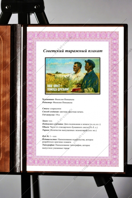 Оригинальный советский плакат наш опыт помощь друзьям дружба СССР и Китай