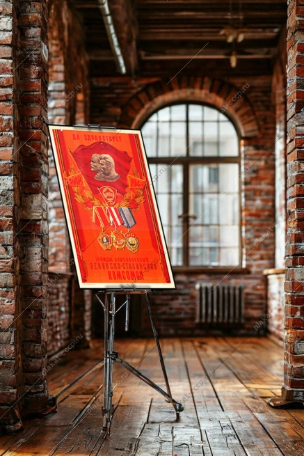 Оригинальный советский плакат да здравствует трижды орденоносный Ленинско-Сталинский комсомол