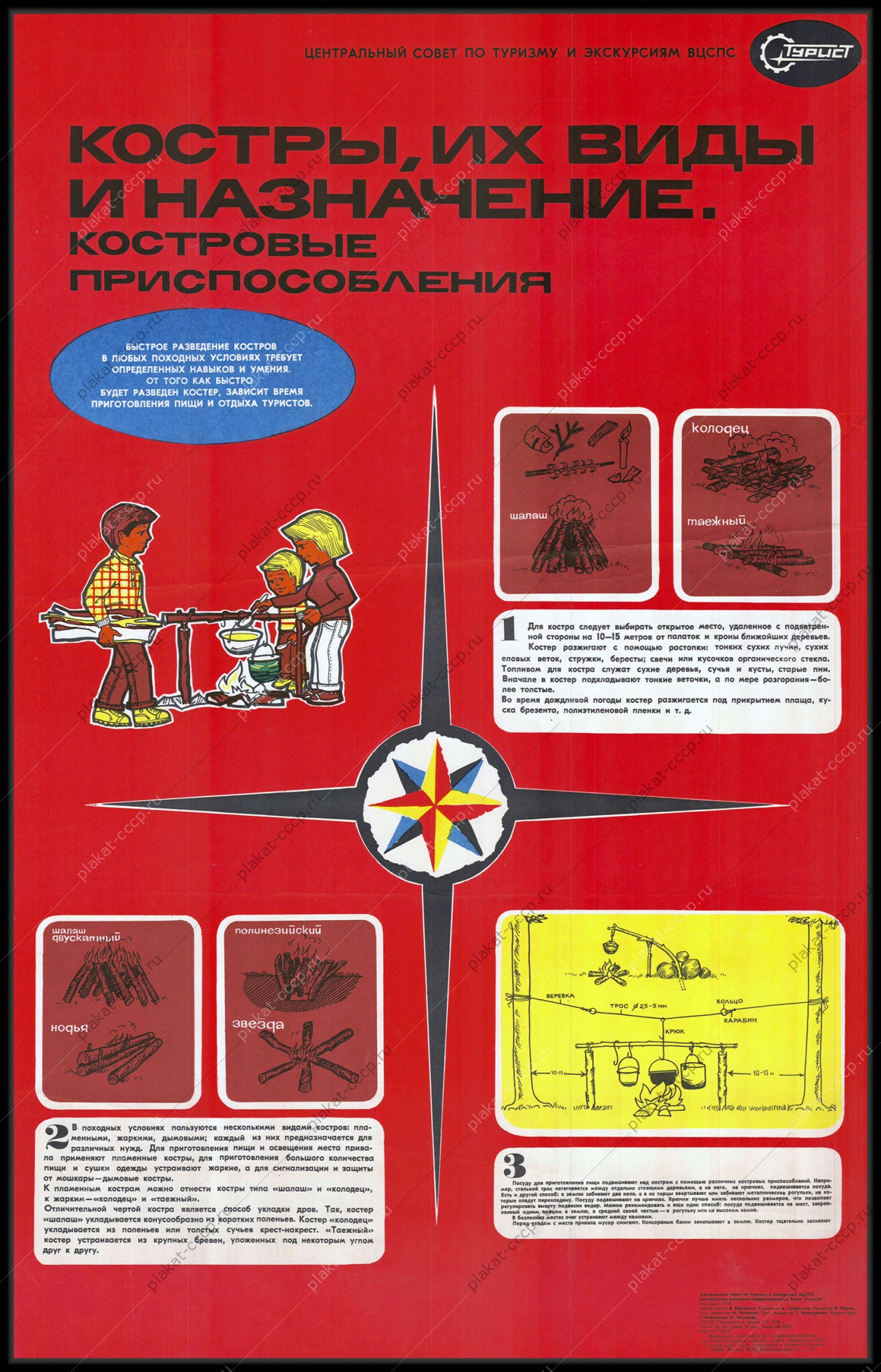Оригинальный советский плакат костры их значение назначение спорт туристический