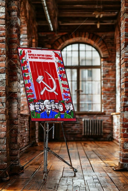 Оригинальный советский плакат народ и партия едины и потому непобедимы патриотизм