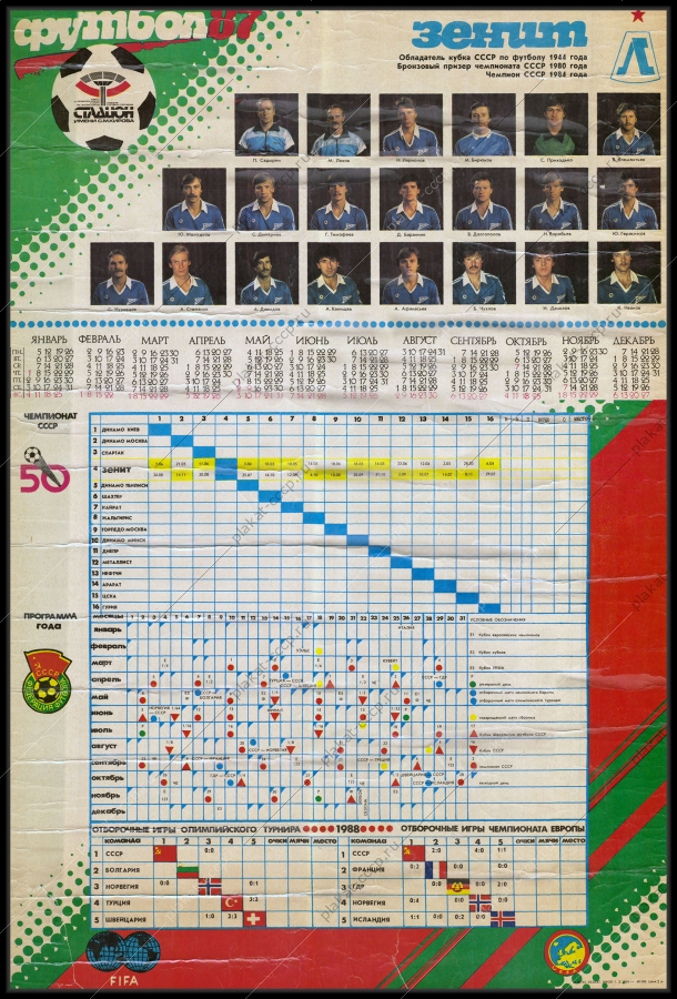 Оригинальный советский плакат Зенит футбол 1987