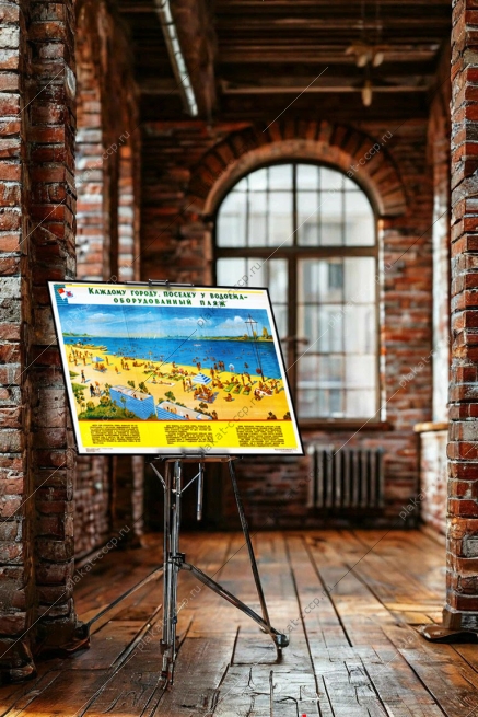 Оригинальный плакат СССР каждому городу и поселку оборудованный пляж