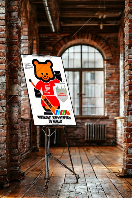 Оригинальный плакат СССР хоккей Чемпионат Мира и Европы по хоккею Москва 1986