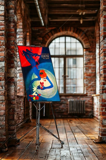 Оригинальный советский плакат Московский цирк на сцене воздушная акробатика