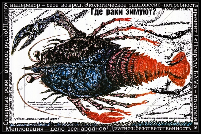 Оригинальный плакат СССР где раки зимуют лов раков Солигорск Байкал Северные реки природа БАМА экология охрана окружающей среды экологический советский плакат