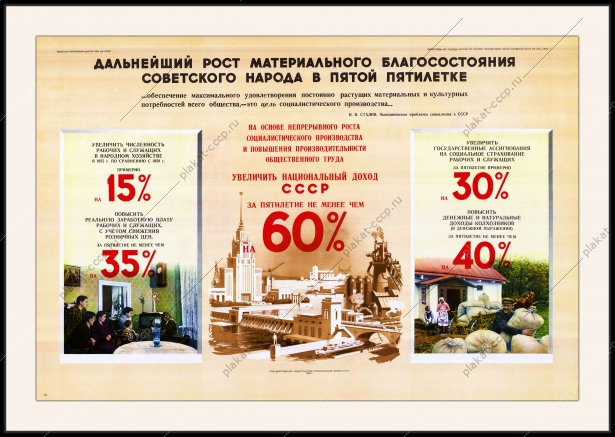 Оригинальный советский плакат дальнейший рост благосостояния советского народа в пятой пятилетке