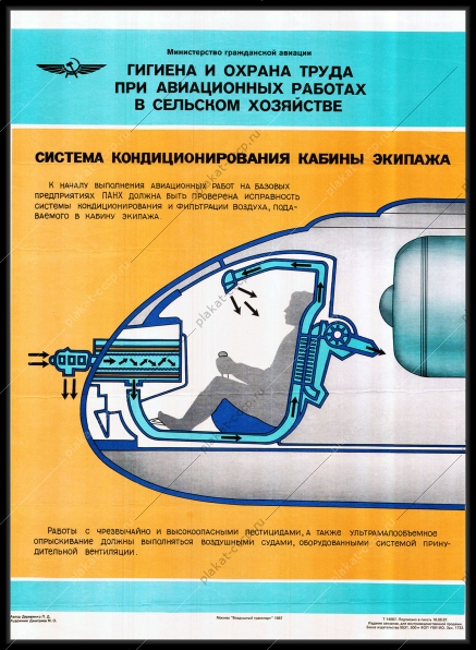 Оригинальный плакат СССР гигиена и охрана труда при авиационных работах в сельском хозяйстве
