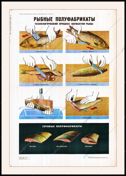 Оригинальный советский плакат СССР рыбные полуфабрикаты