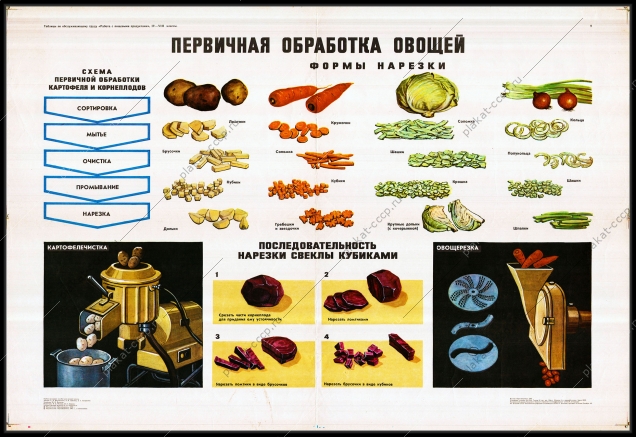 Оригинальный плакат СССР первичная обработка овощей