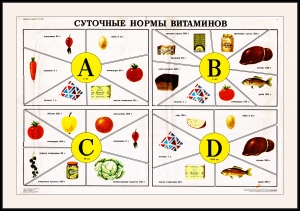 Оригинальный советский плакат СССР суточные нормы витаминов