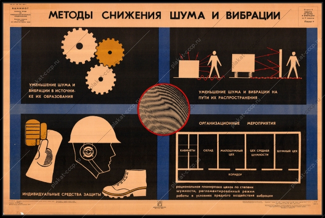 Оригинальный плакат СССР охрана труда методы снижения шума и вибрации