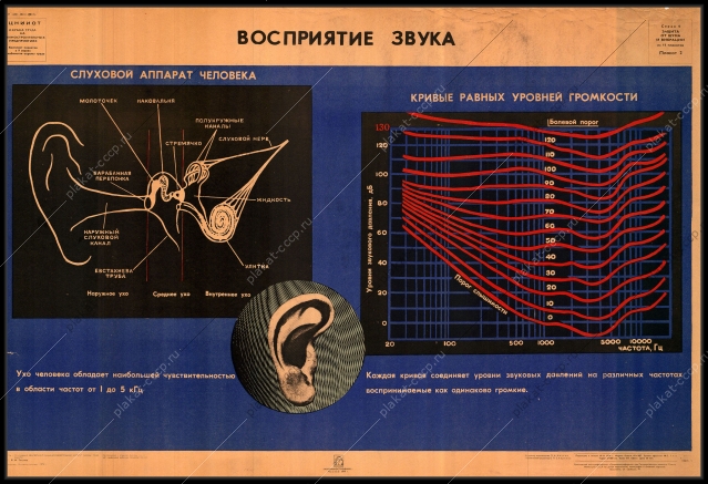 Оригинальный плакат СССР восприятие звука охрана труда