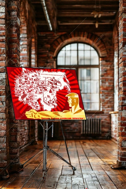 Оригинальный плакат СССР крепни Родина стройками пятилетки Газопровод Средняя Азия-Центр Газ Газовая промышленность