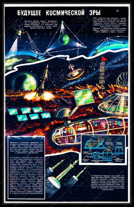 Оригинальный плакат СССР будущее космической эры космос