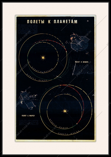 Оригинальный плакат СССР полеты к планетам космос