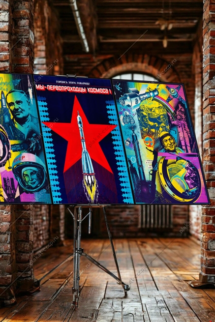 Оригинальный плакат СССР гордись этим товарищ мы первопроходцы космоса Циолковский Королев Гагарин Терешкова космическая станция Мир космос