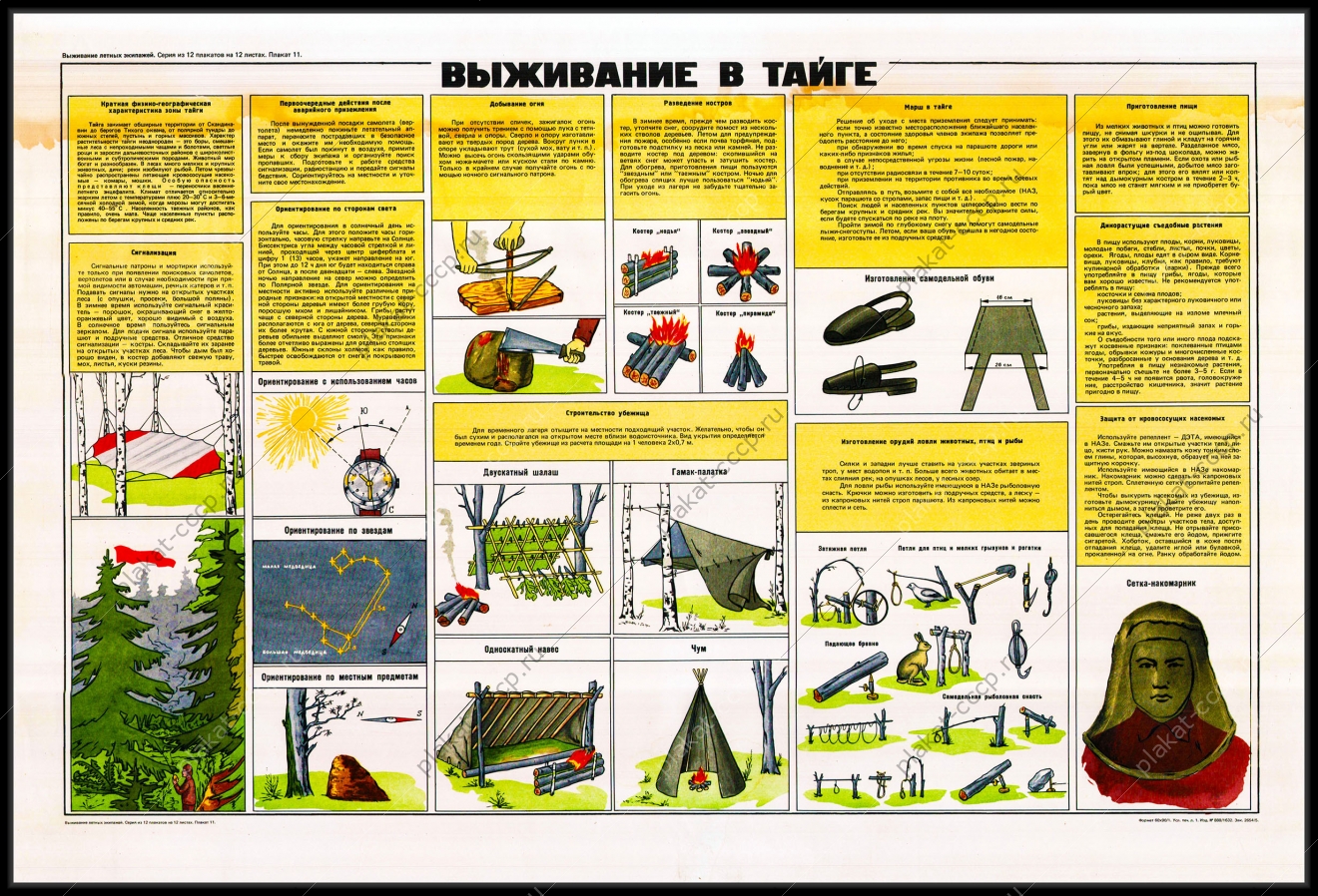 Оригинальный советский плакат выживание в Тайге летчики авиация