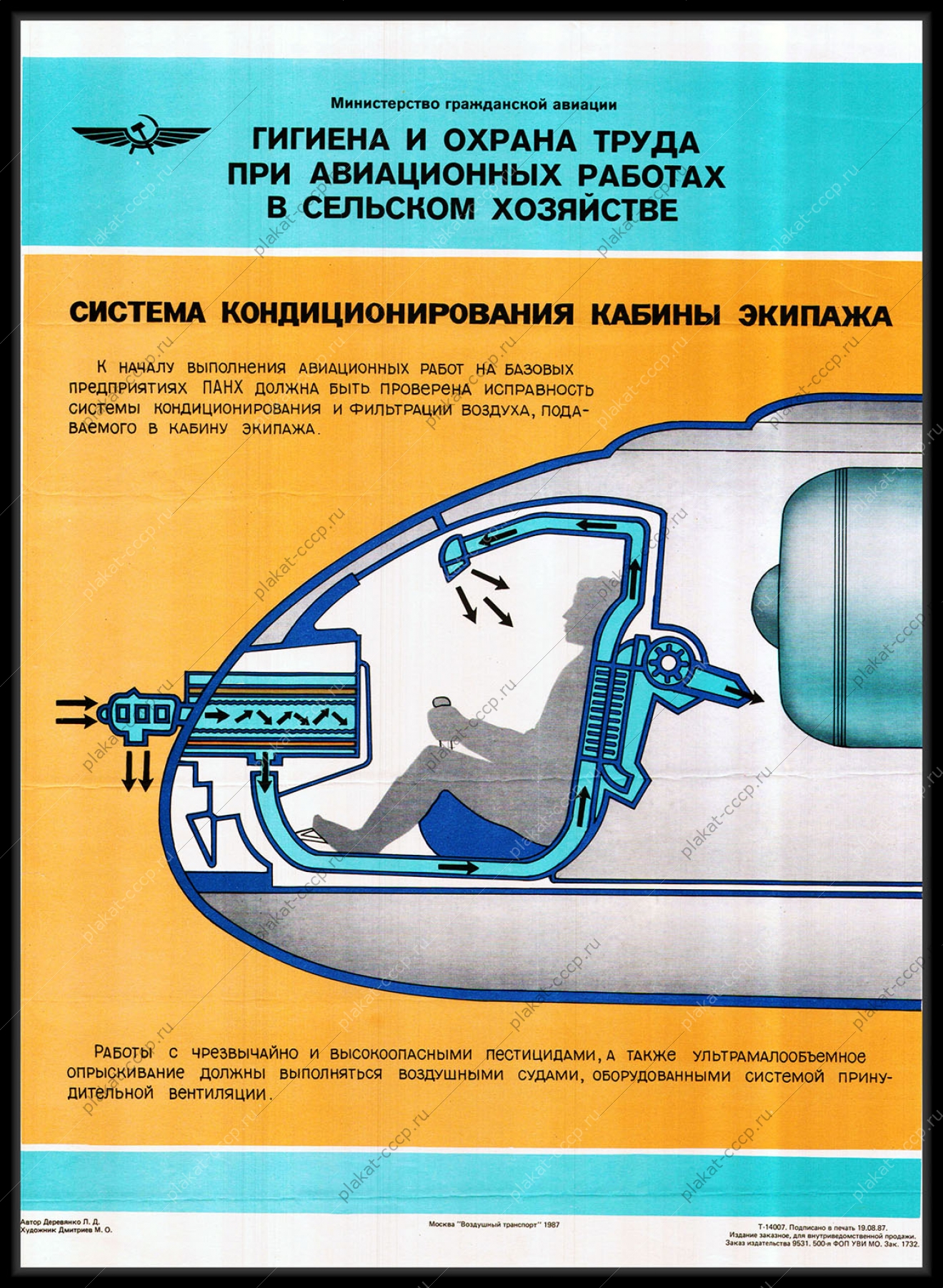 Оригинальный плакат СССР гигиена и охрана труда при авиационных работах в сельском хозяйстве
