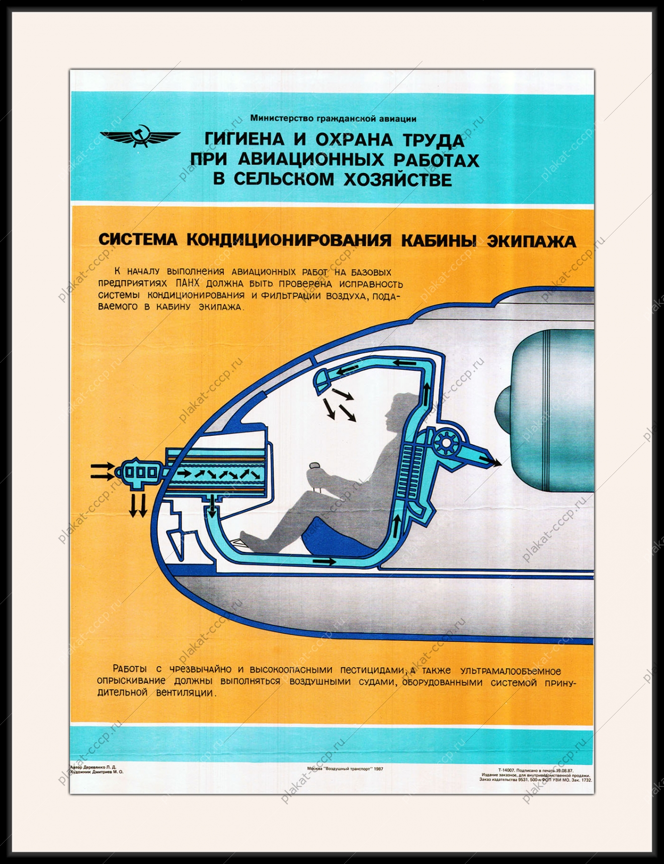 Оригинальный плакат СССР гигиена и охрана труда при авиационных работах в сельском хозяйстве