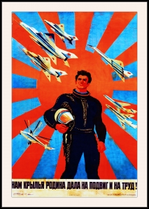 Оригинальный плакат СССР авиация летчик нам крылья Родина дала на подвиг и на труд самолет
